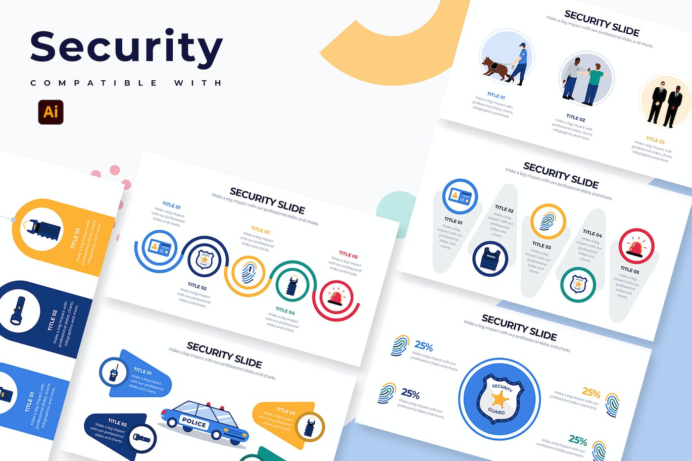 安全服务信息图表矢量模板 Business Security Slides Illustrator Infographics 幻灯图表 sucaiwan.com