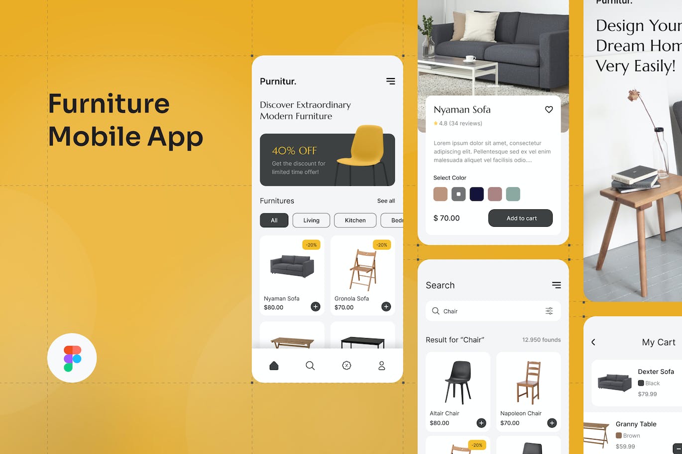 家具商城移动应用程序UI套件 Furniture Mobile App UI Kit APP UI sucaiwan.com