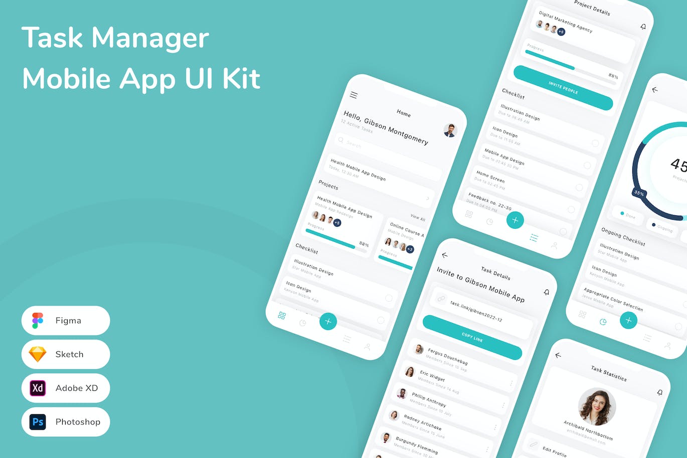任务管理器App应用程序UI设计模板套件 Task Manager Mobile App UI Kit APP UI sucaiwan.com