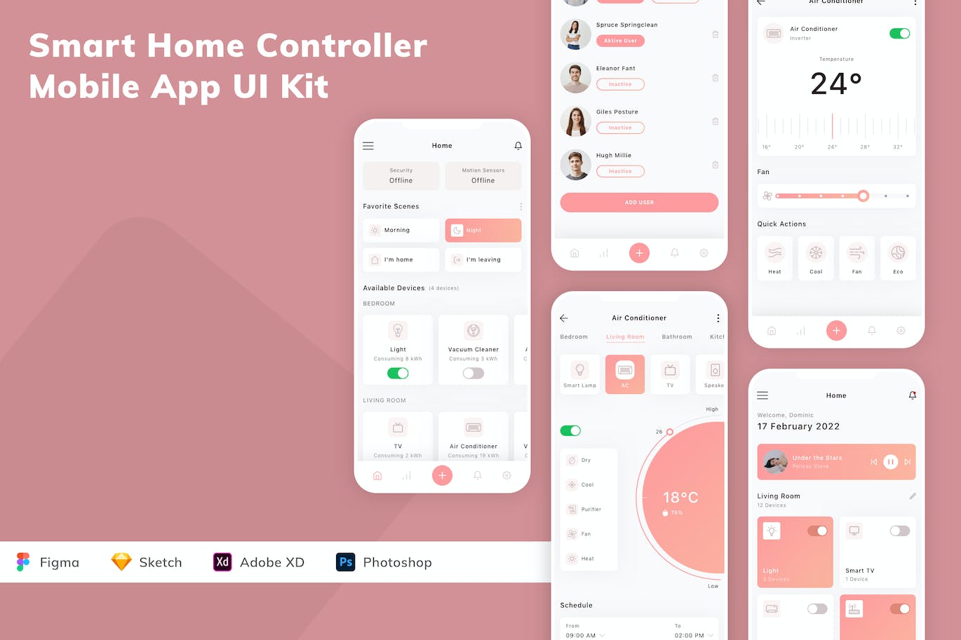智能家居控制器应用App模板UI套件 Smart Home Controller Mobile App UI Kit APP UI sucaiwan.com