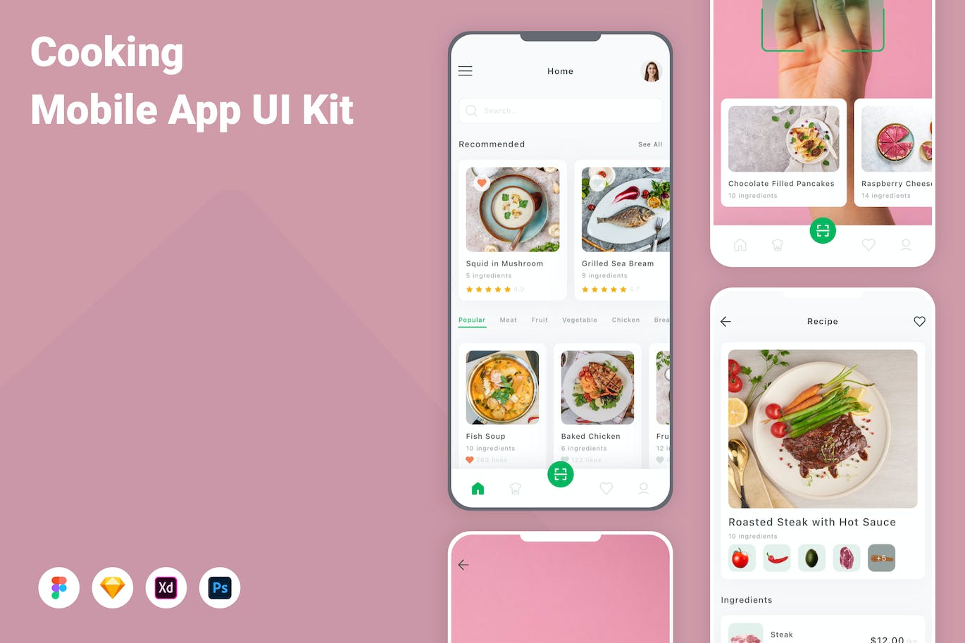 美食烹饪移动应用程序App设计UI模板 Cooking Mobile App UI Kit APP UI sucaiwan.com