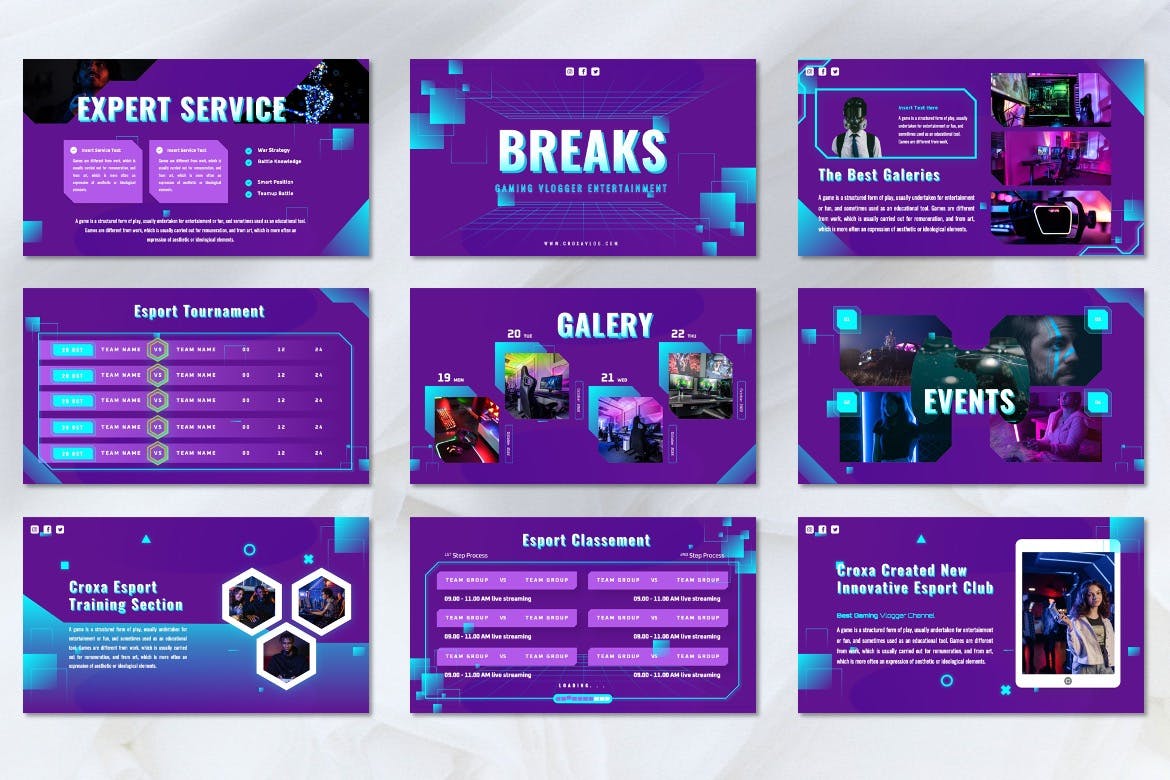 游戏电子竞技PPT模板下载 Croxa – Gaming Esports Powerpoint Template 幻灯图表 sucaiwan.com