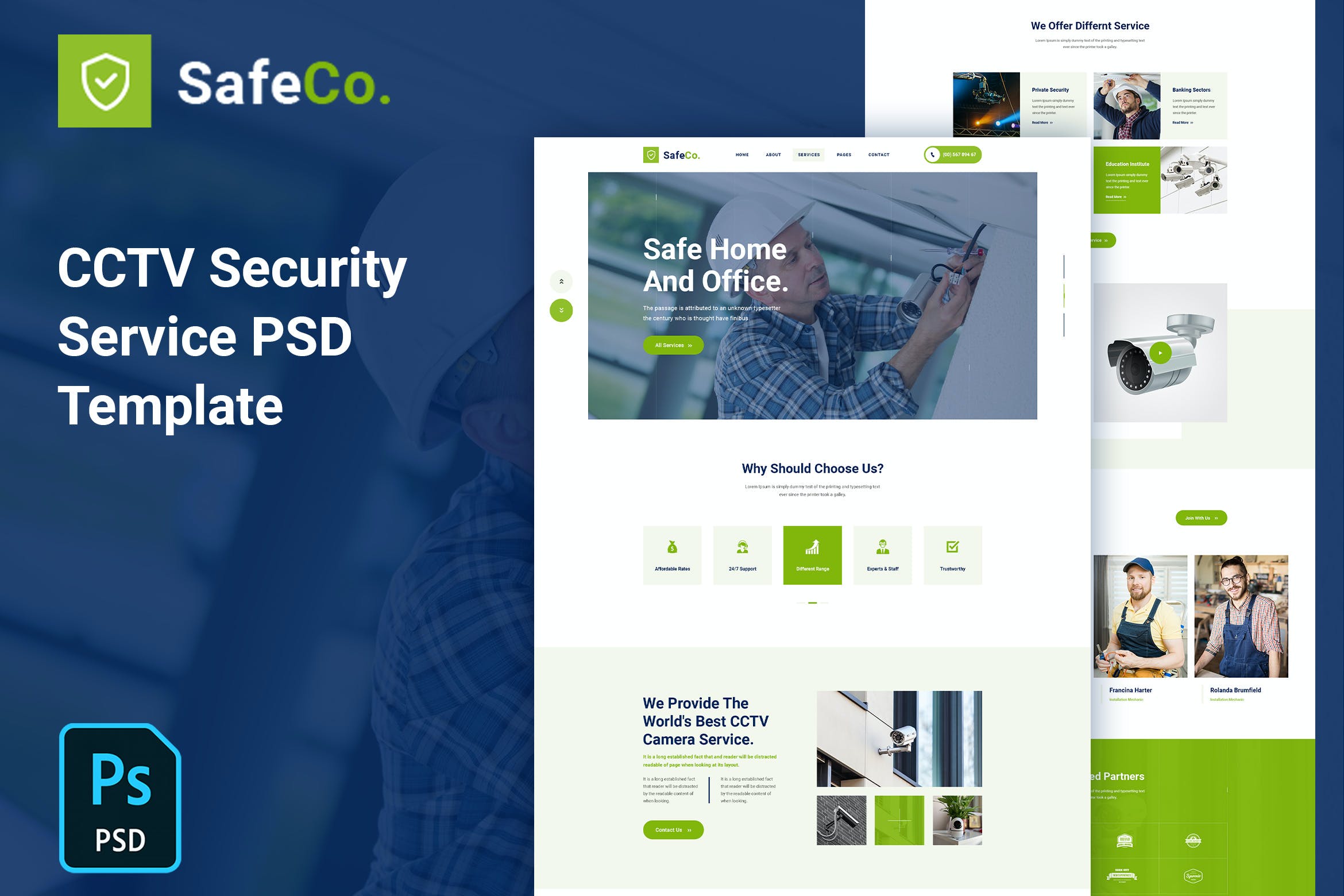 监控安全服务机构网站设计PSD模板 SafeCo – CCTV Security Service Agency PSD Template APP UI sucaiwan.com