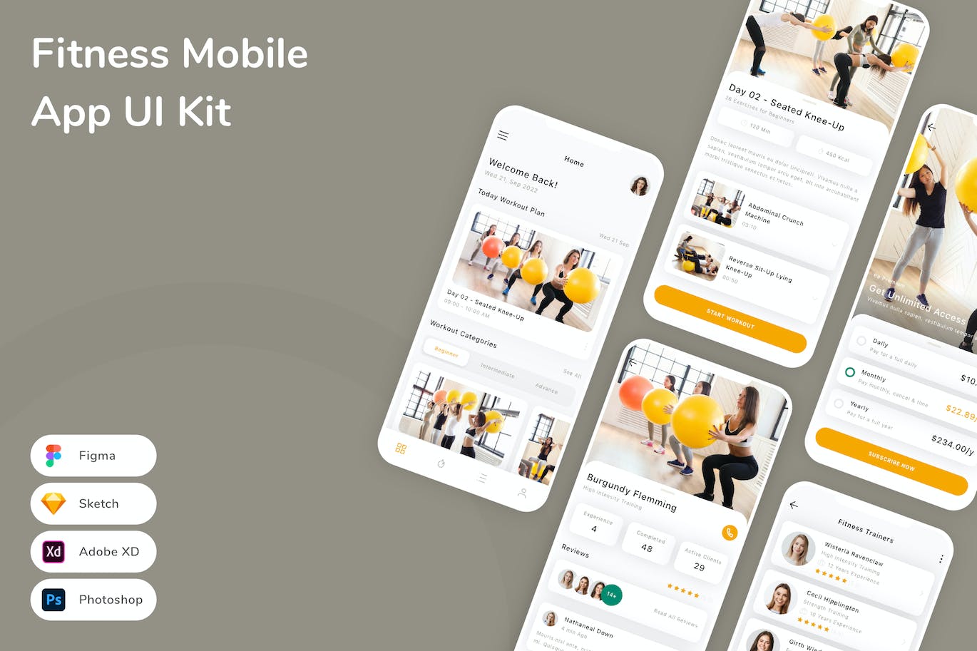 健身App应用程序UI设计模板套件 Fitness Mobile App UI Kit APP UI sucaiwan.com