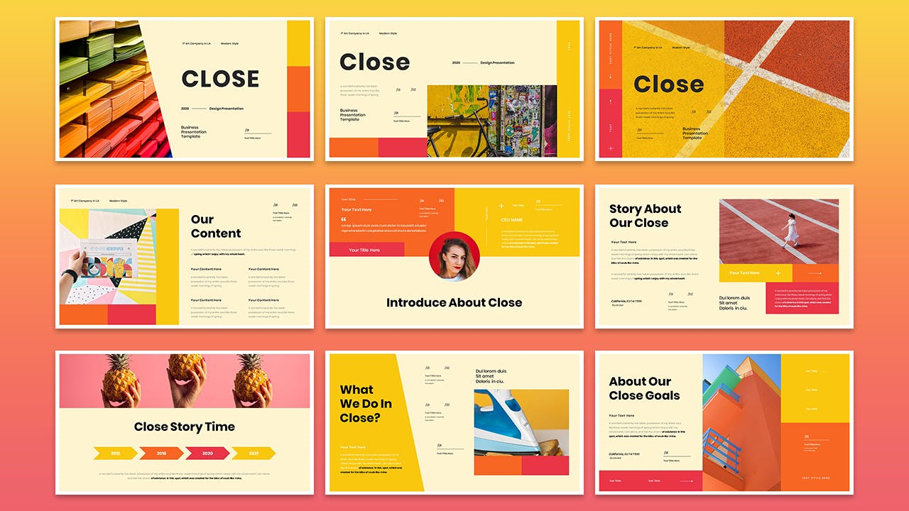 多彩作品集演示PPT幻灯片设计模板 Close – Business Presentation PowerPoint Template 幻灯图表 sucaiwan.com