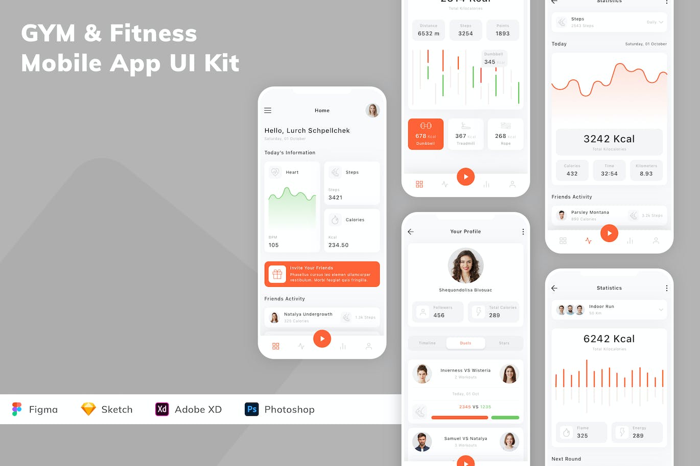 健身房和健身App应用程序UI设计模板套件 GYM & Fitness Mobile App UI Kit APP UI sucaiwan.com