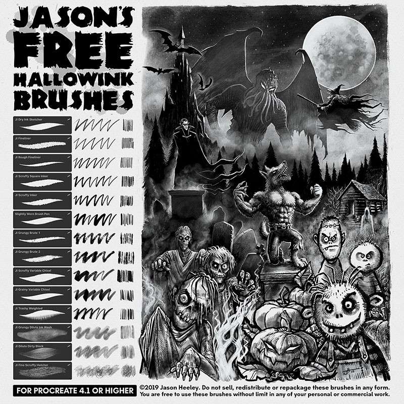 Procreate万圣节涂鸦笔刷 笔刷资源 sucaiwan.com