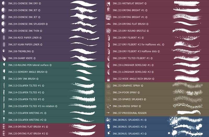 黑白油墨插画Photoshop笔刷套装 笔刷资源 sucaiwan.com