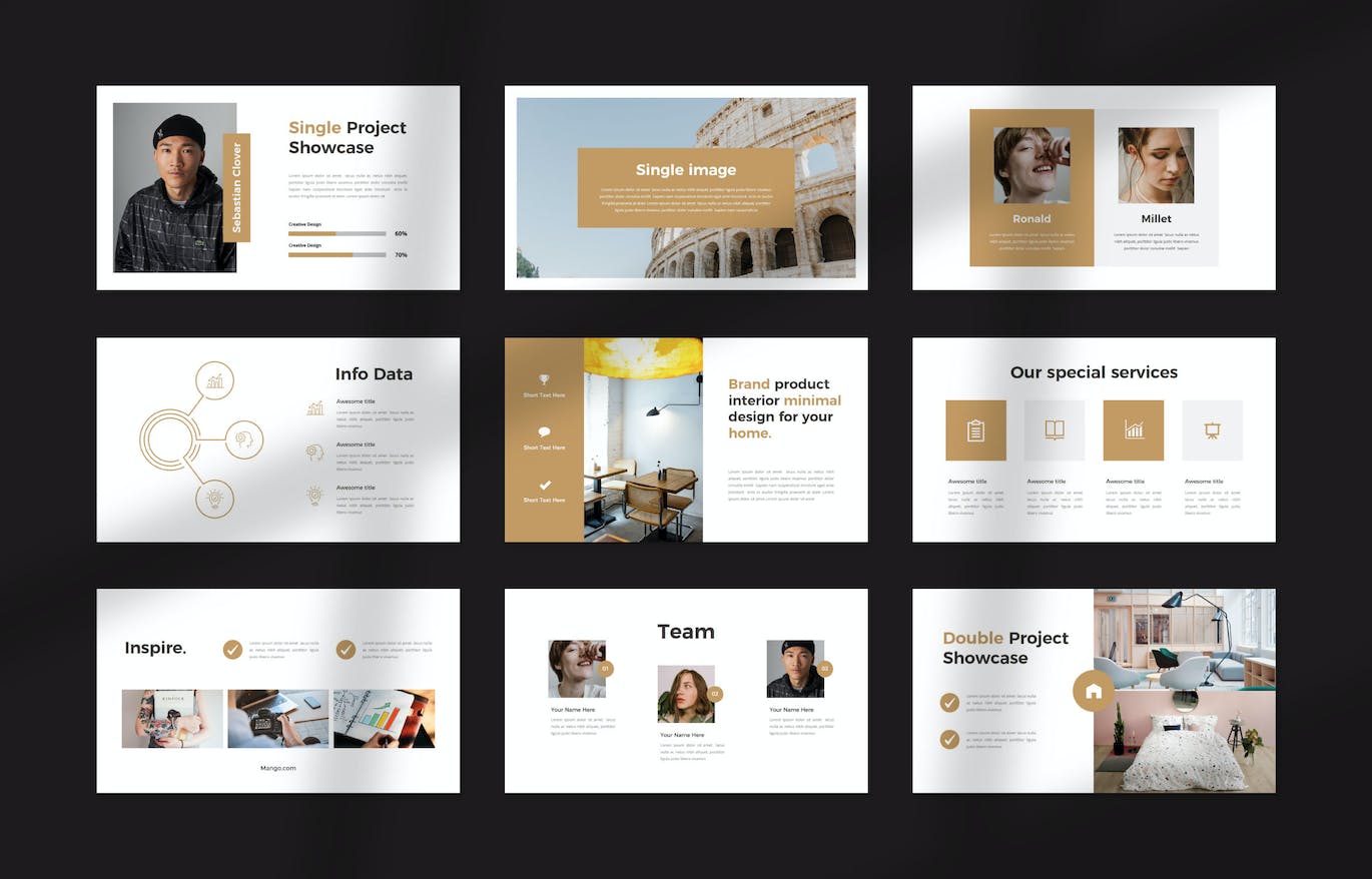 室内家居设计幻灯片演示PPT模板 Mango Interior PowerPoint 幻灯图表 sucaiwan.com