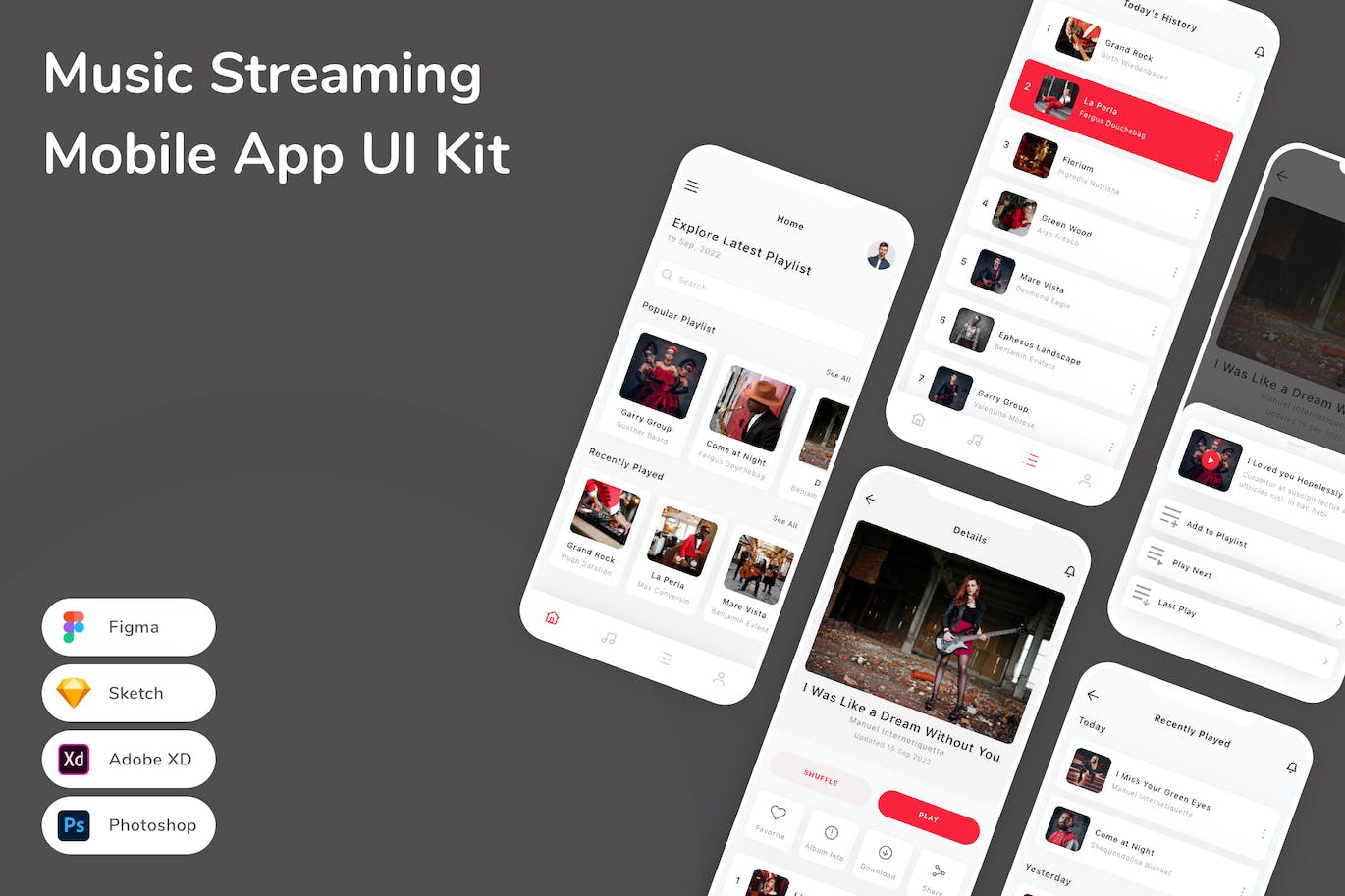音乐流媒体App应用程序UI设计模板套件 Music Streaming Mobile App UI Kit APP UI sucaiwan.com