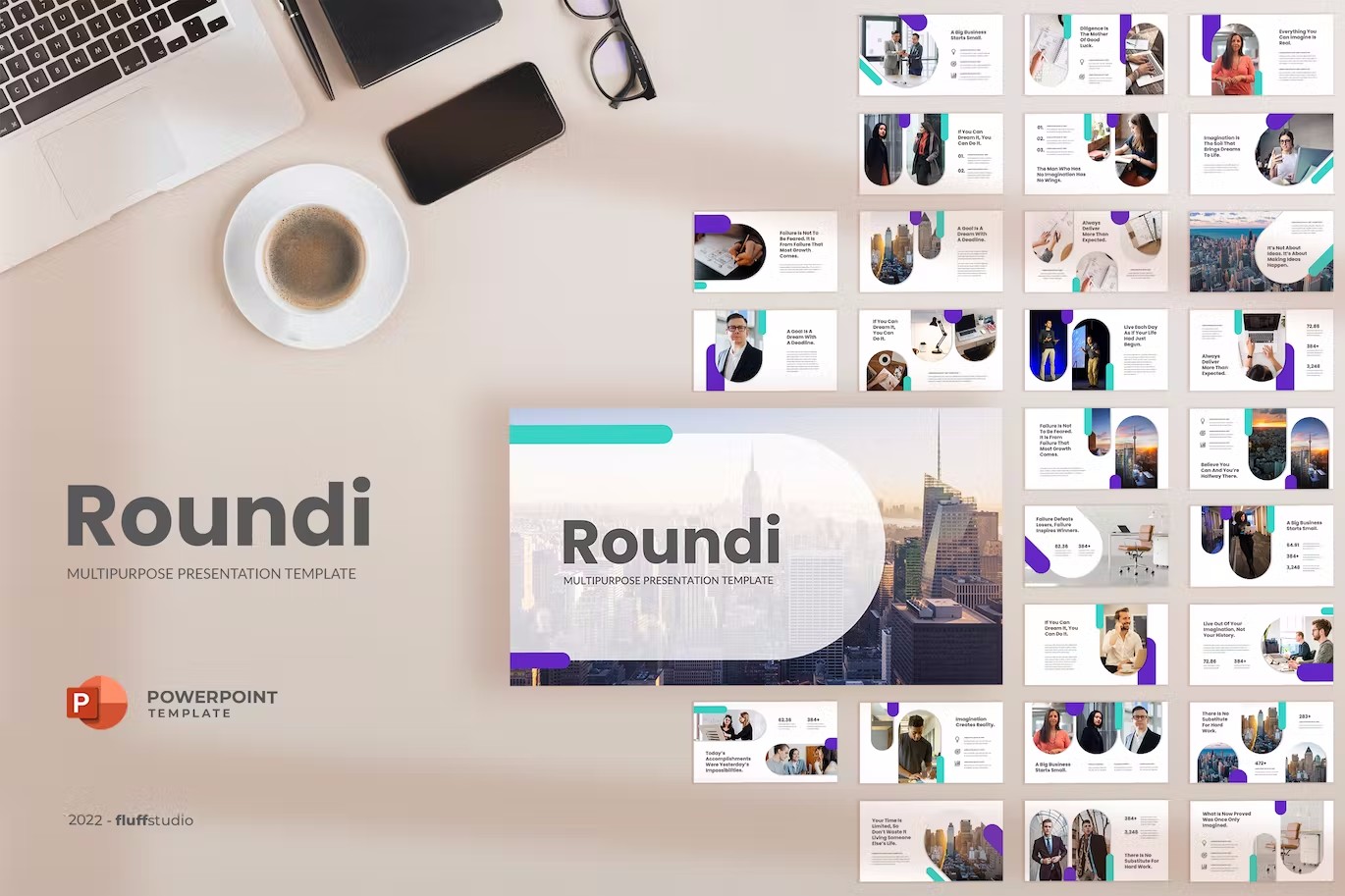 多用途业务演示PowerPoint演示模板 Roundi – Multipurpose PowerPoint Template 幻灯图表 sucaiwan.com