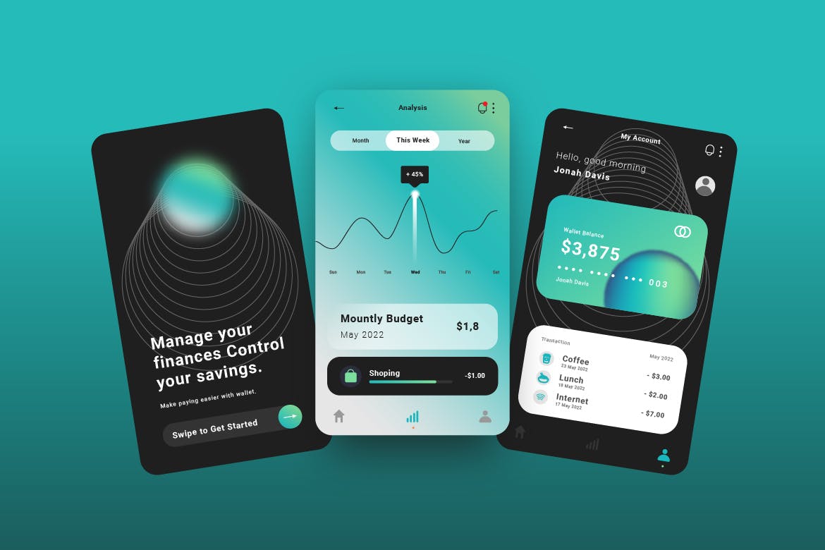 暗黑主题数字钱包App UI设计模板 FBN Dark Digital Wallet UI Template APP UI sucaiwan.com