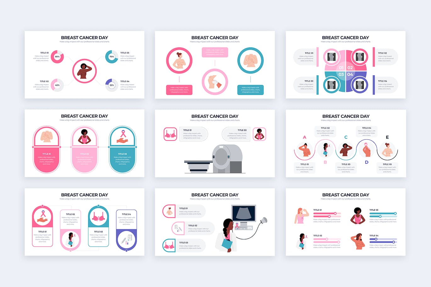 乳腺癌日信息图表矢量模板 Breast Cancer Day Illustrator Infographics 幻灯图表 sucaiwan.com