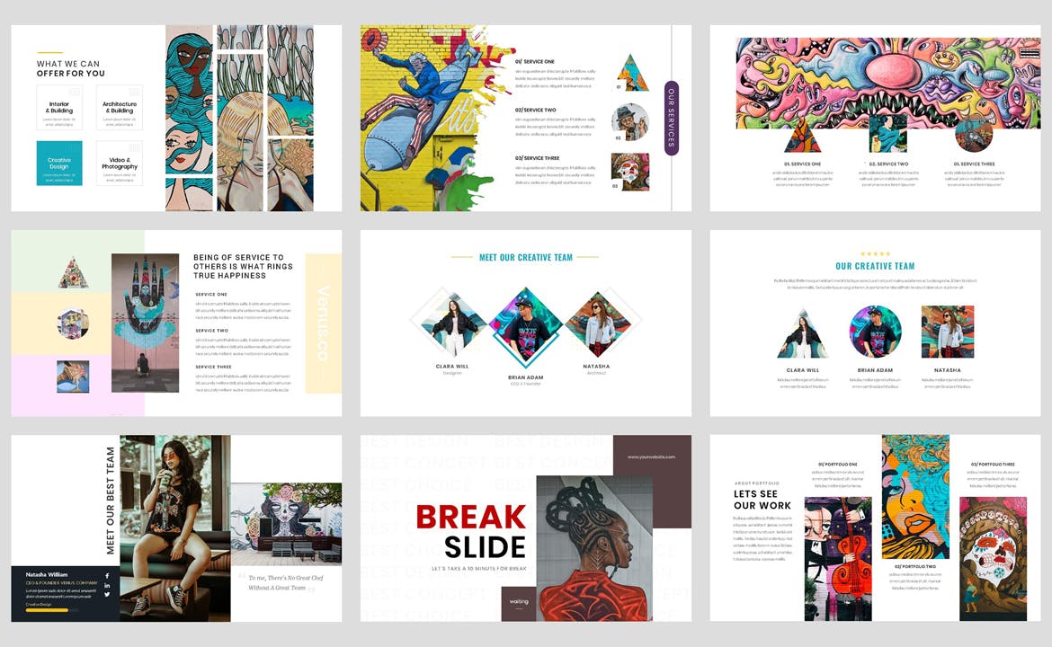 波普艺术创意PPT演示幻灯片模板 Pop Art – Creative PowerPoint Template 幻灯图表 sucaiwan.com