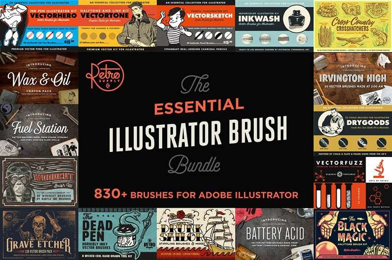 17套复古风格Illustrator笔刷打包下载 笔刷资源 sucaiwan.com