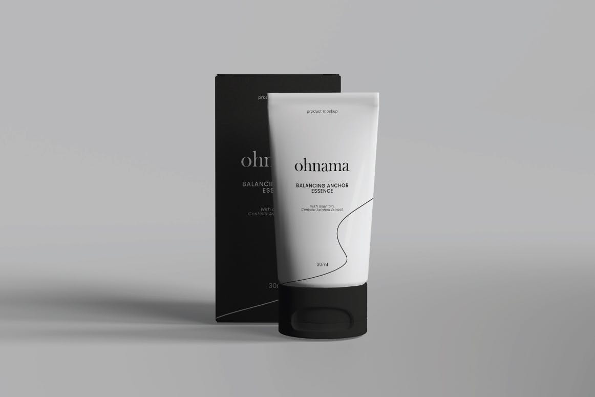 护肤品软管盒子包装设计样机 Skincare Floating Tube & Box Mockup 样机素材 sucaiwan.com