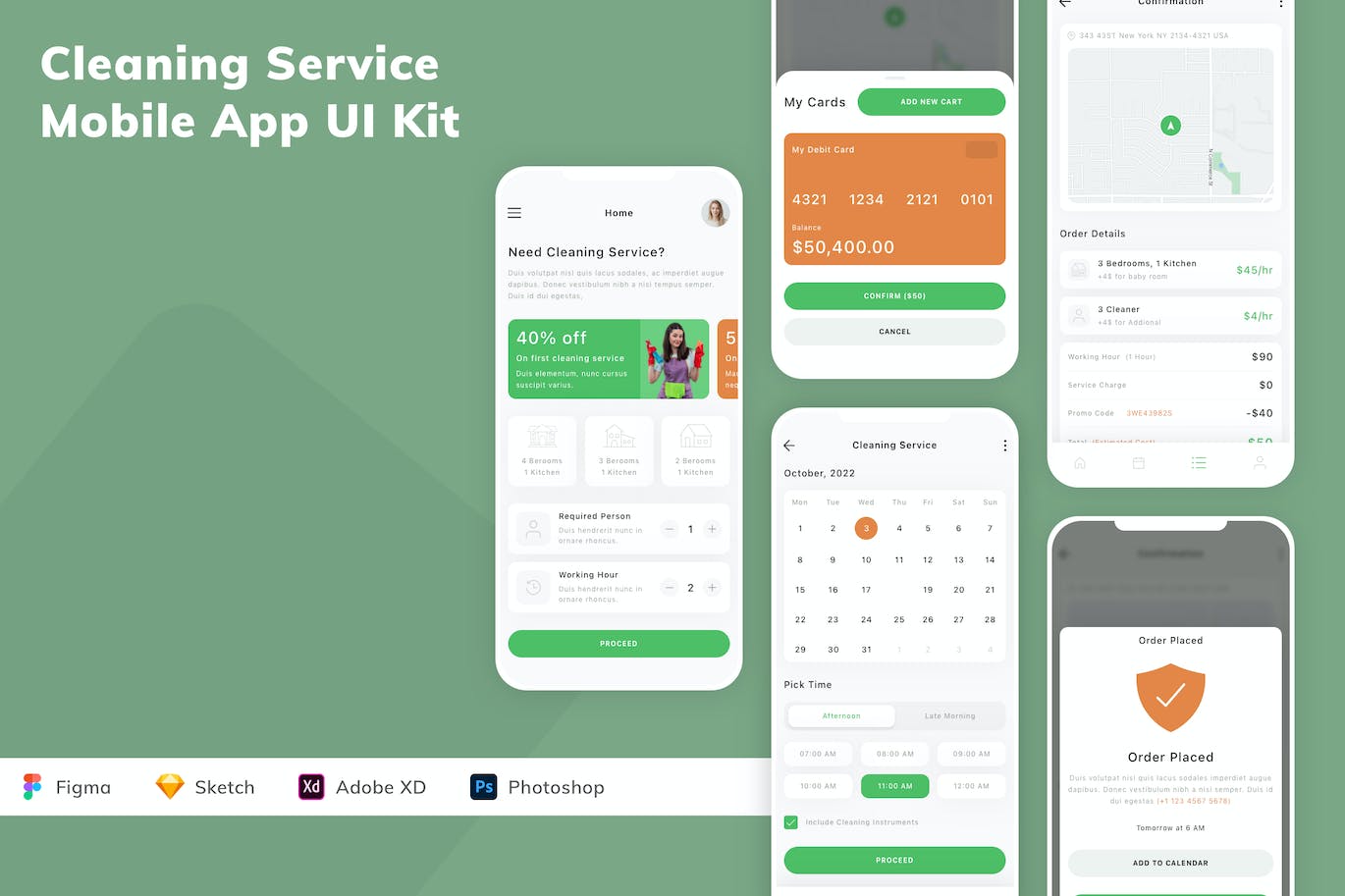 清洁服务移动应用程序App UI设计套件 Cleaning Service Mobile App UI Kit APP UI sucaiwan.com