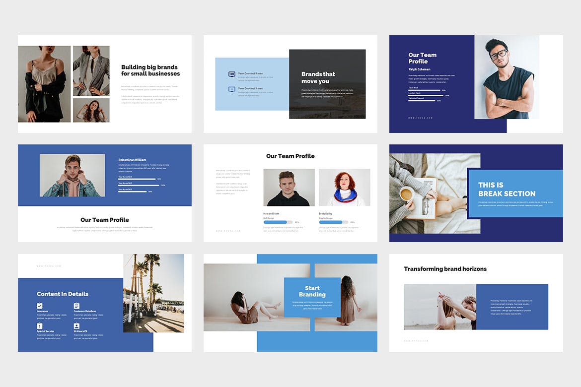 创意蓝色商业PPT演示幻灯片模板 Fovea : Creative Blue Powerpoint Template APP UI sucaiwan.com