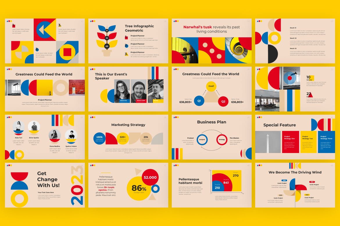 几何风格创意PPT幻灯片模板素材 Geometric Style Creative PowerPoint Template 幻灯图表 sucaiwan.com