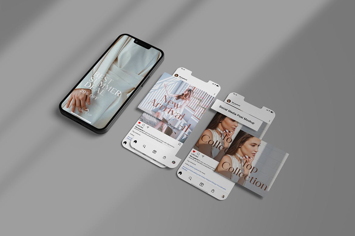 社交媒体帖子手机屏幕样机 XFA – Clean Social Media Mockup 样机素材 sucaiwan.com