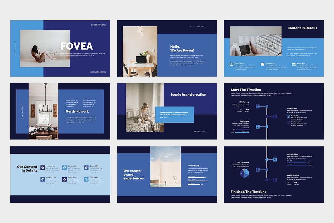 创意蓝色商业PPT演示幻灯片模板 Fovea : Creative Blue Powerpoint Template APP UI sucaiwan.com