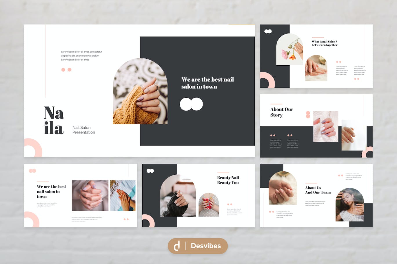 美甲沙龙美容护理PPT设计模板 Naila Nail Salon Powerpoint 幻灯图表 sucaiwan.com