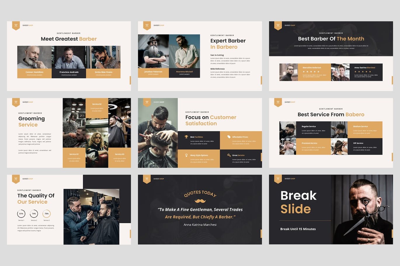 理发店和理发师Powerpoint幻灯片模板 Barbero – Barbershop Powerpoint Template 幻灯图表 sucaiwan.com