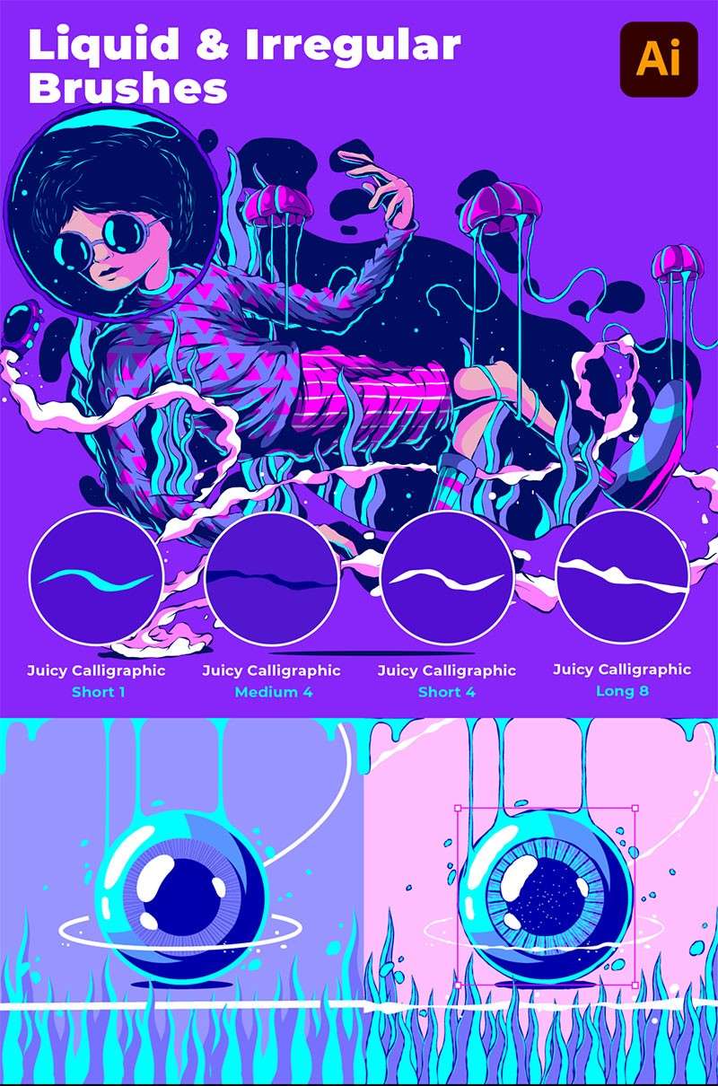 40+赛博朋克风液体高光AI笔刷 笔刷资源 sucaiwan.com