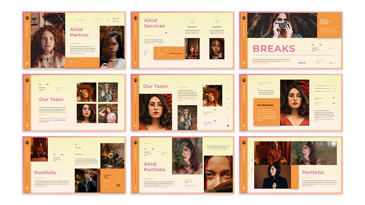 女性时尚品牌推广PPT素材 Airial – Business Presentation PowerPoint Template 幻灯图表 sucaiwan.com