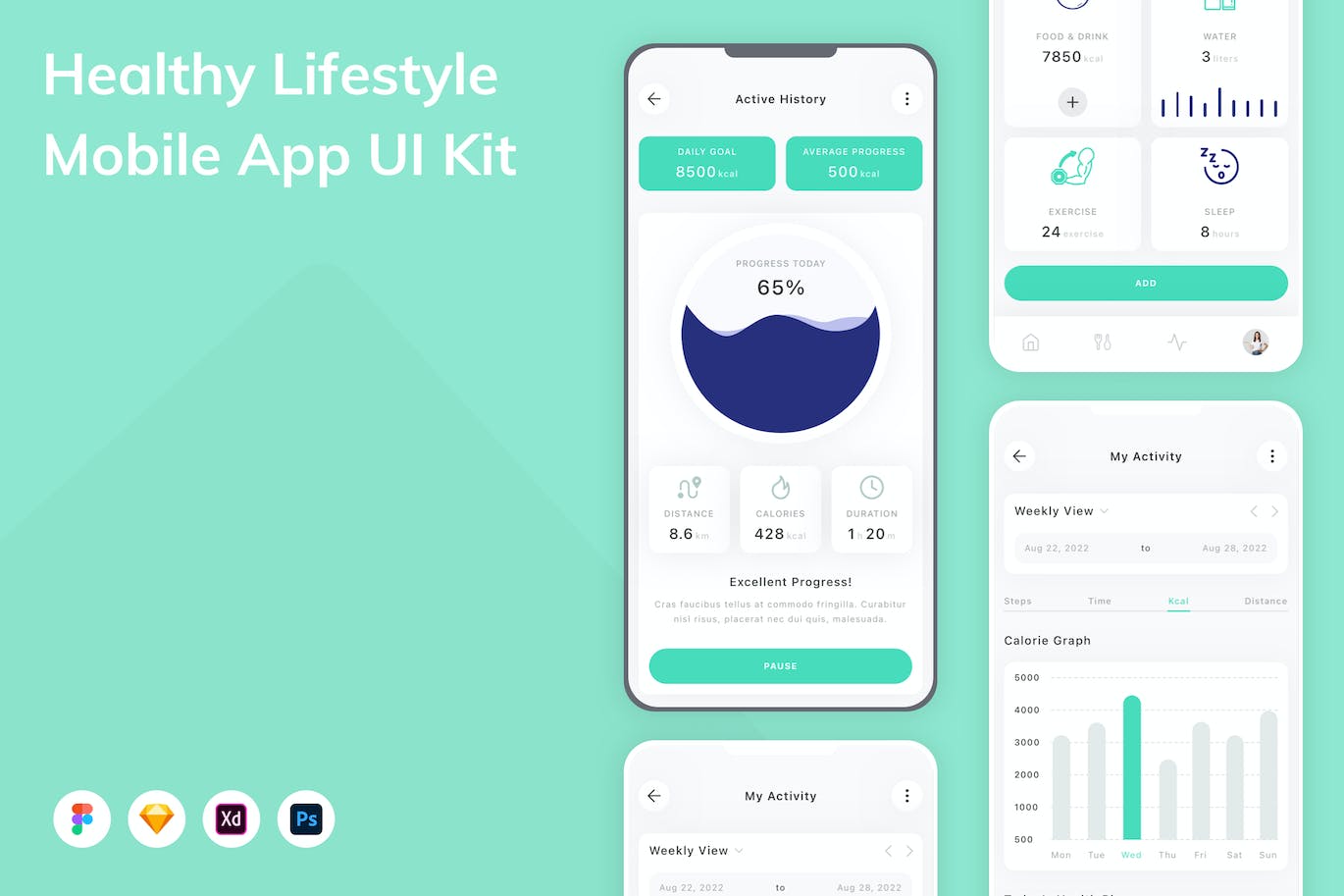 健康生活方式App应用程序UI设计模板套件 Healthy Lifestyle Mobile App UI Kit APP UI sucaiwan.com