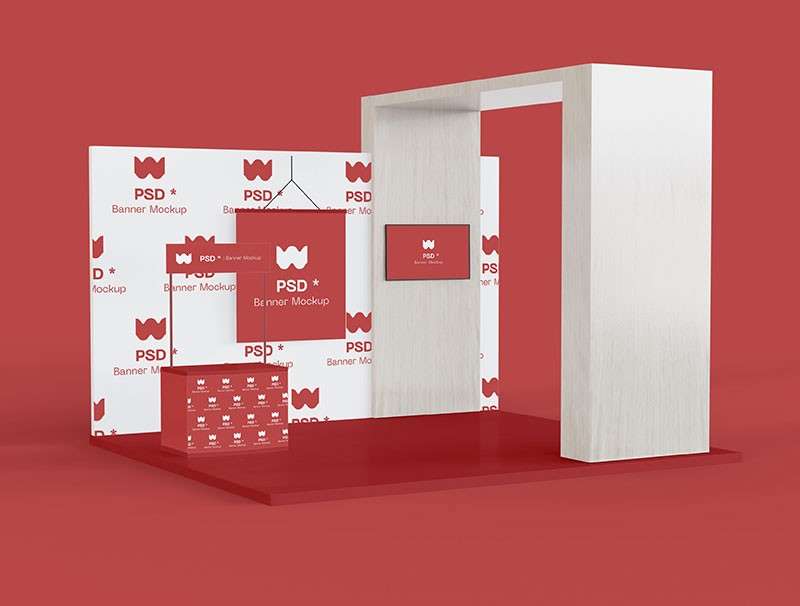 11套展销会展台展位设计样机模板PSD 样机素材 sucaiwan.com