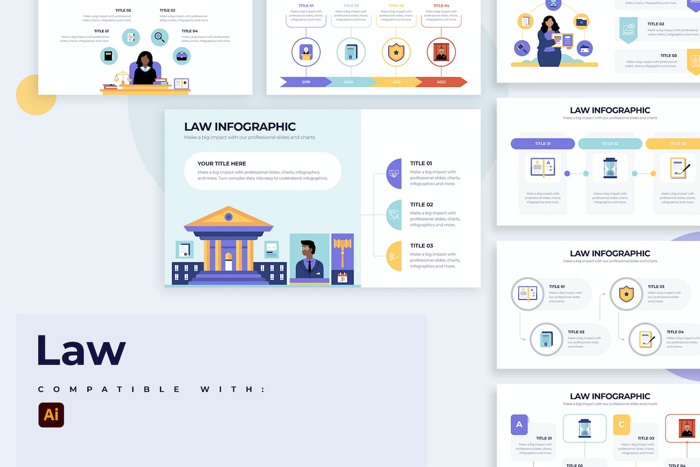 法律主题信息图表矢量模板 Business Law Illustrator Infographics 幻灯图表 sucaiwan.com