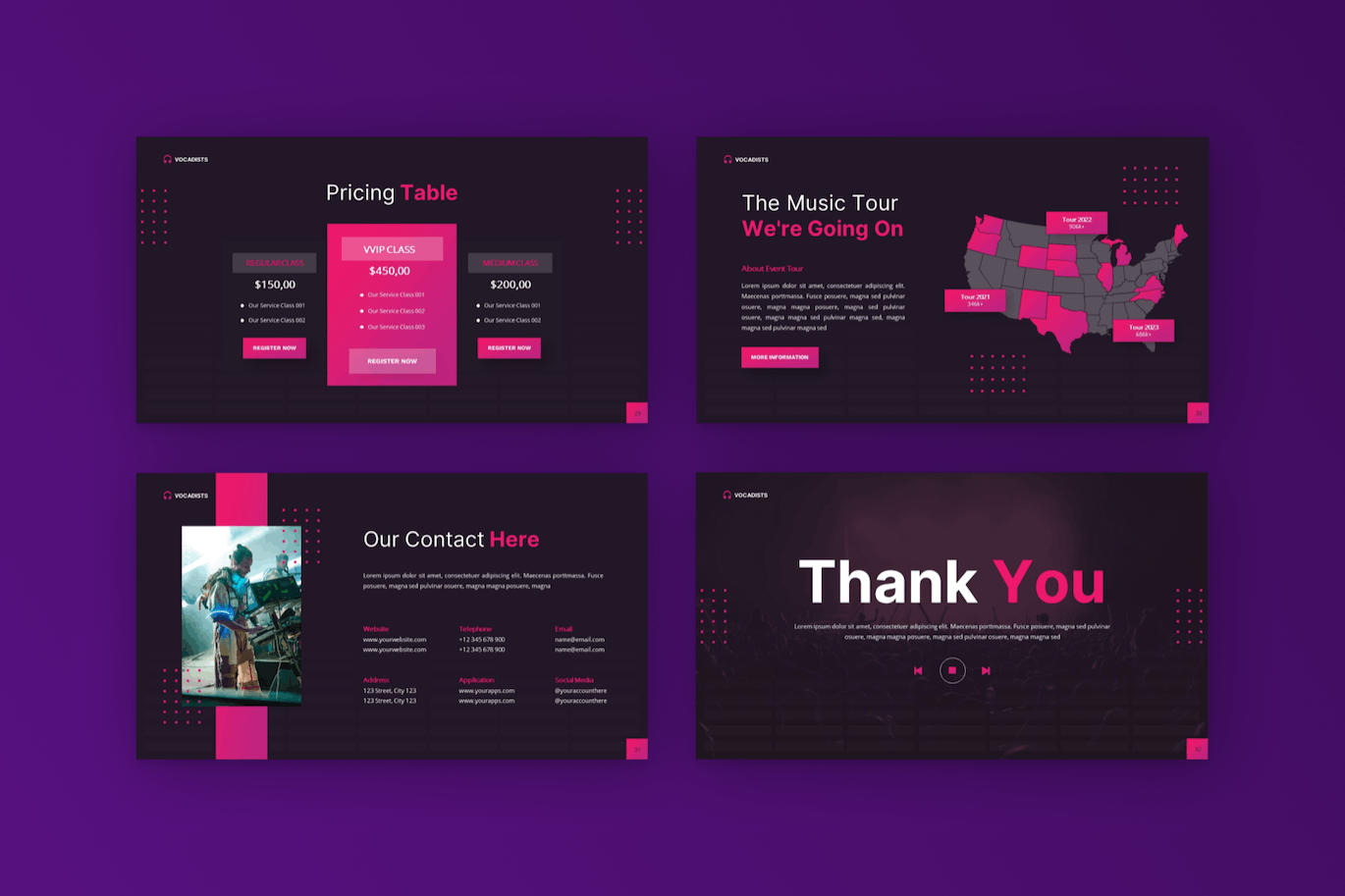 音乐团队和工作室PPT幻灯片模板 Vocadists – Music Organizer & Studio Powerpoint 幻灯图表 sucaiwan.com