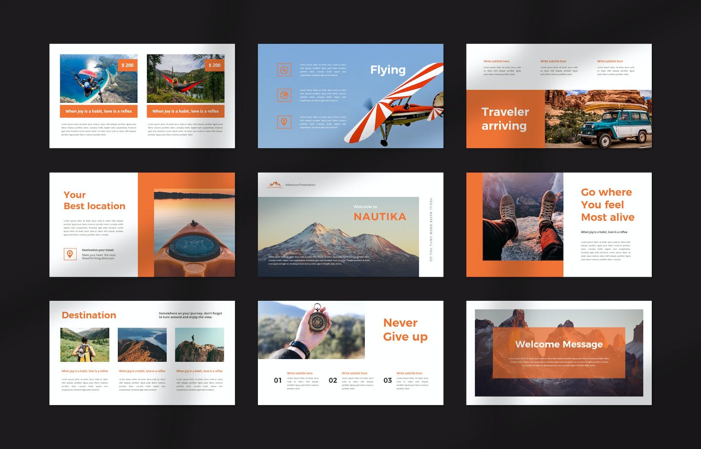 探险旅行Powerpoint模板下载 Nautika Adventure PowerPoint 幻灯图表 sucaiwan.com