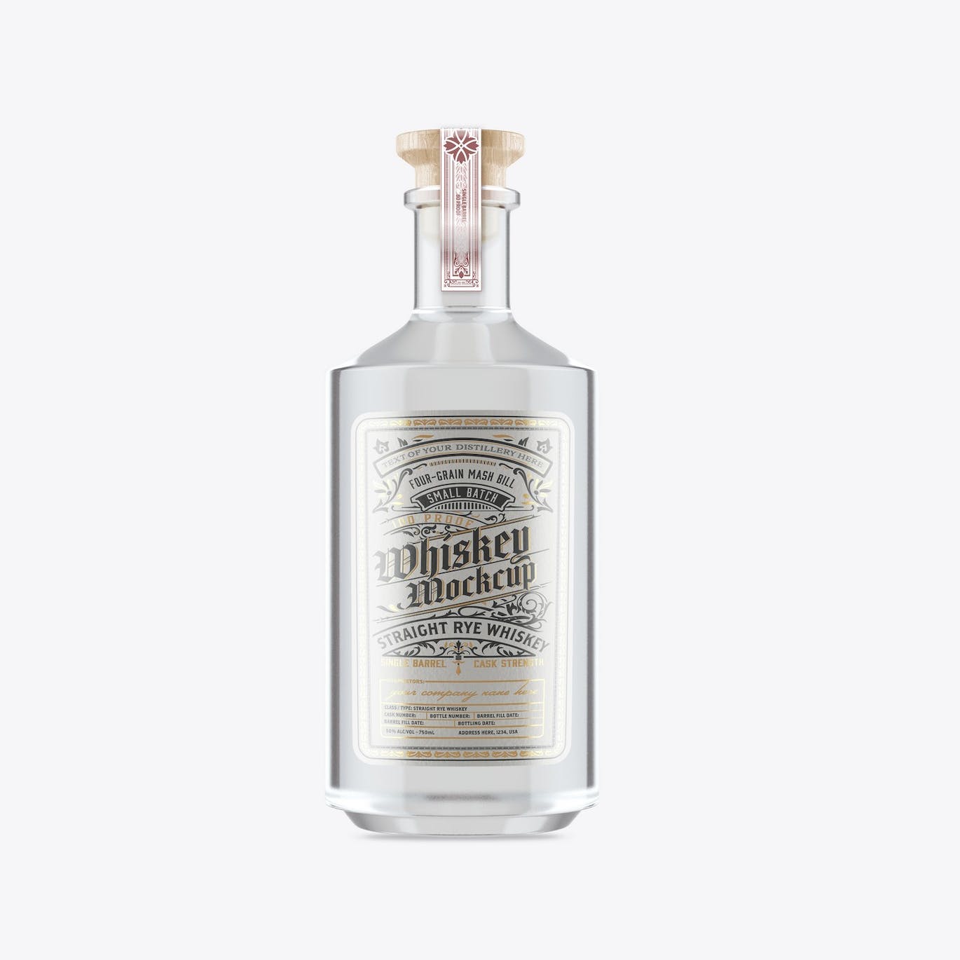 威士忌酒玻璃瓶包装设计样机 Pack Whiskey Liquor Glass Bottle Mockup 样机素材 sucaiwan.com