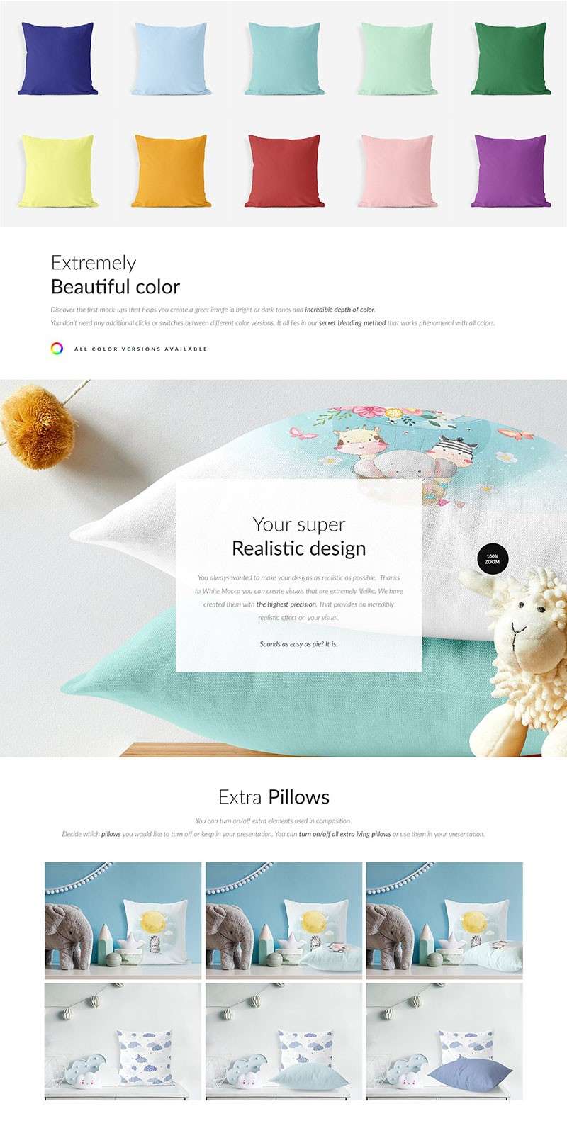 儿童房场景枕头设计展示样机PSD模板 样机素材 sucaiwan.com