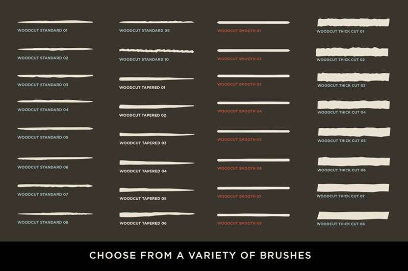 老式木刻版画AI+PS笔刷套装 笔刷资源 sucaiwan.com