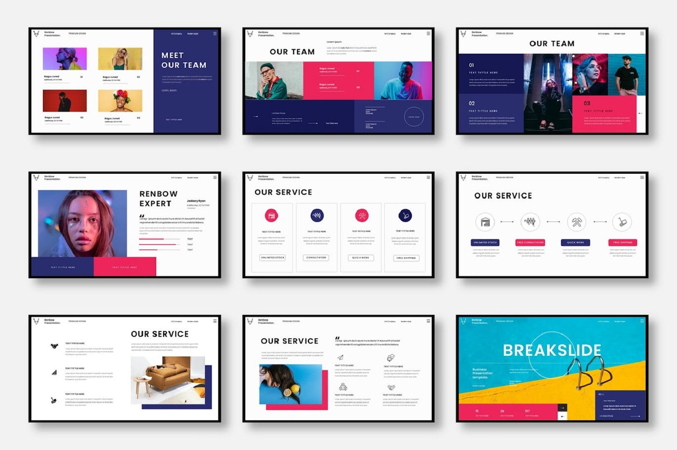 企业宣传材料PowerPoint演示模板 Renbow – Business PowerPoint Template 幻灯图表 sucaiwan.com
