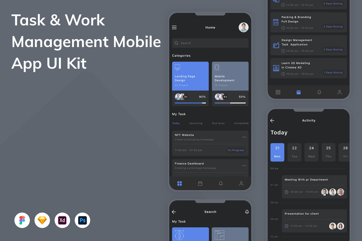 任务和工作管理移动应用程序App设计UI模板 Task & Work Management Mobile App UI Kit APP UI sucaiwan.com