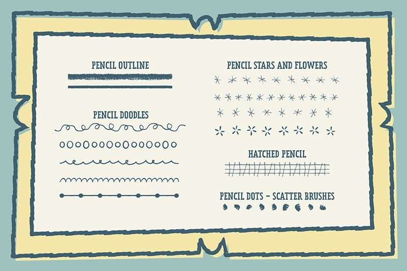 邮票卡通轮廓线和填充纹理AI笔刷 笔刷资源 sucaiwan.com