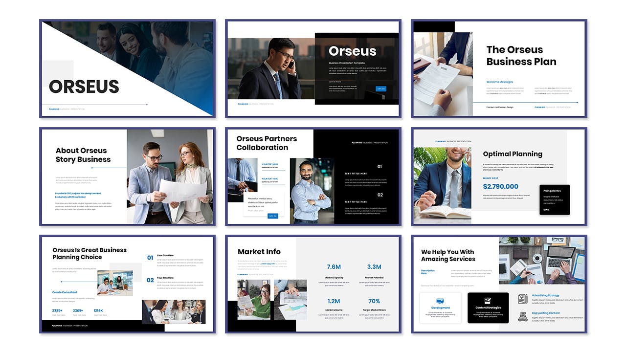 年终总结PowerPoint演示文稿模板 Orseus – Business Presentation PowerPoint Template 幻灯图表 sucaiwan.com