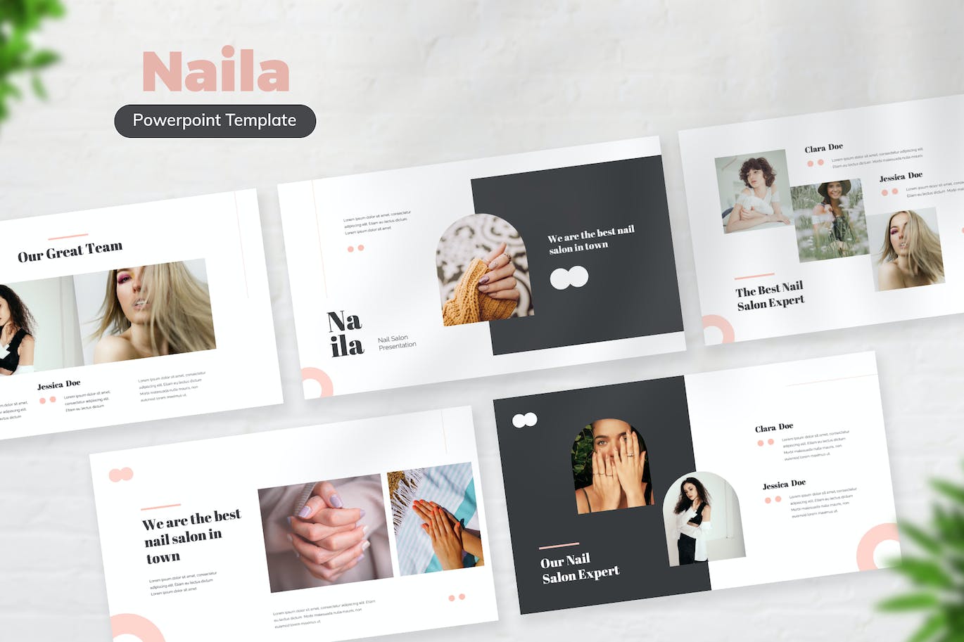 美甲沙龙美容护理PPT设计模板 Naila Nail Salon Powerpoint 幻灯图表 sucaiwan.com