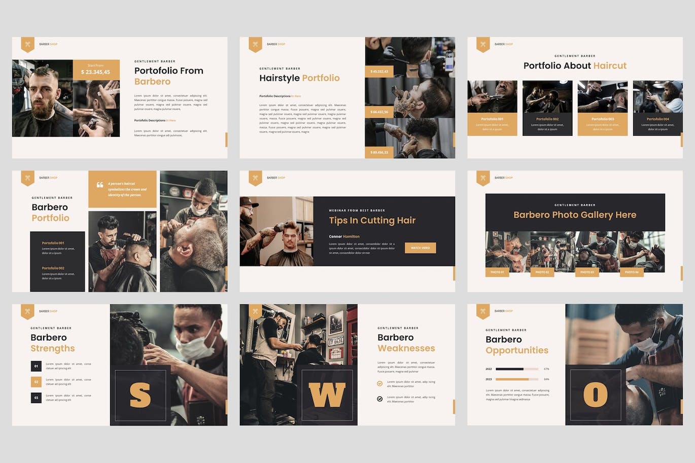 理发店和理发师Powerpoint幻灯片模板 Barbero – Barbershop Powerpoint Template 幻灯图表 sucaiwan.com