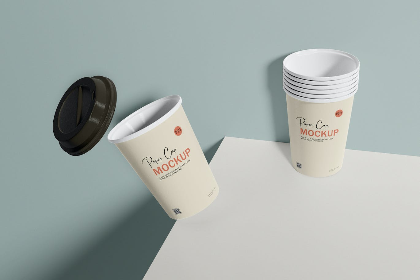 咖啡机咖啡杯包装设计样机 Coffee cup mockup with coffee machine 样机素材 sucaiwan.com