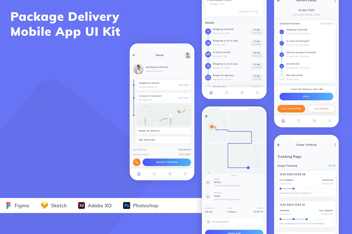 包裹交付移动应用程序App UI设计套件 Package Delivery Mobile App UI Kit APP UI sucaiwan.com