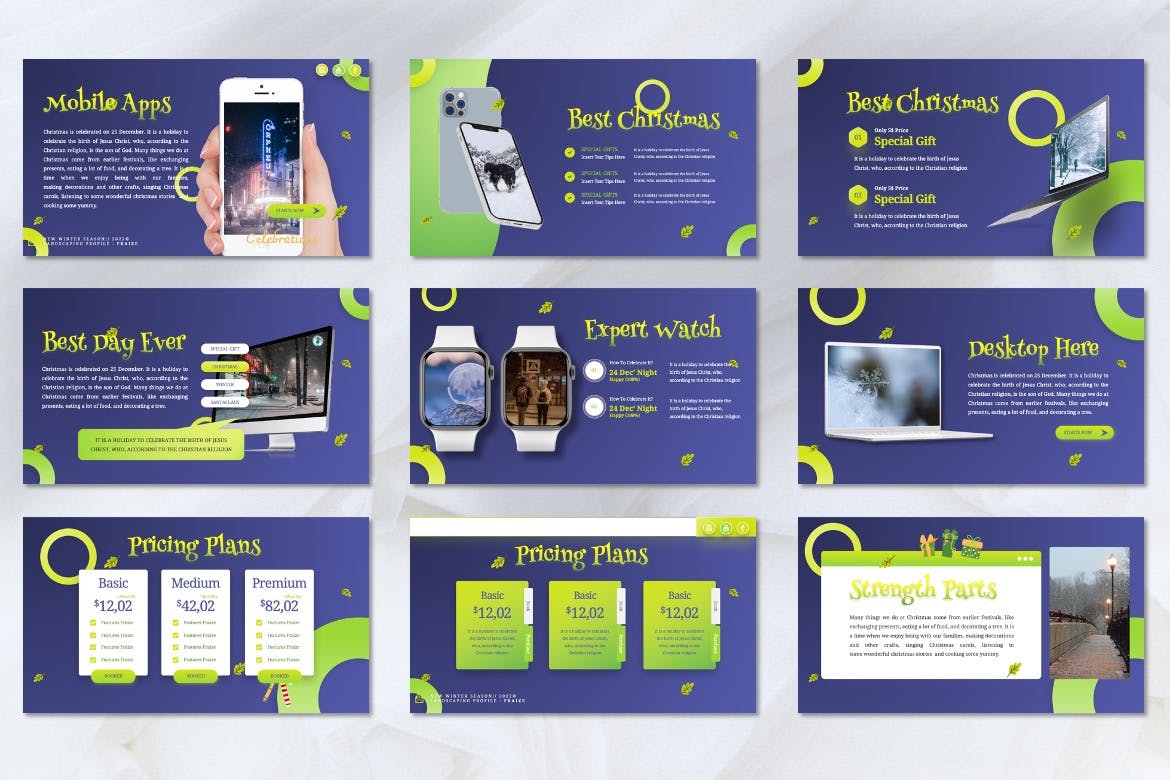 冬季主题Google幻灯片演示模板 Fraize – Winter Season Googleslide Templates 幻灯图表 sucaiwan.com