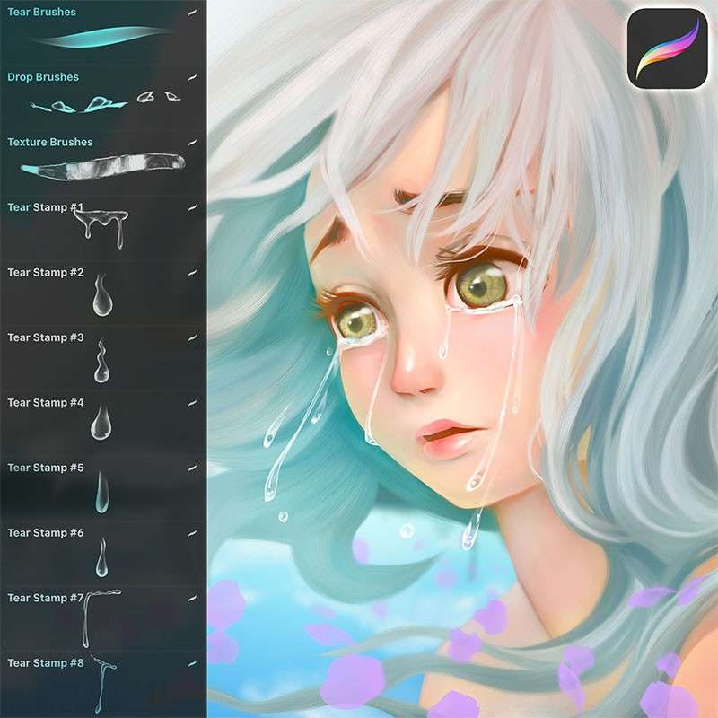 Procreate眼泪流泪笔刷 笔刷资源 sucaiwan.com