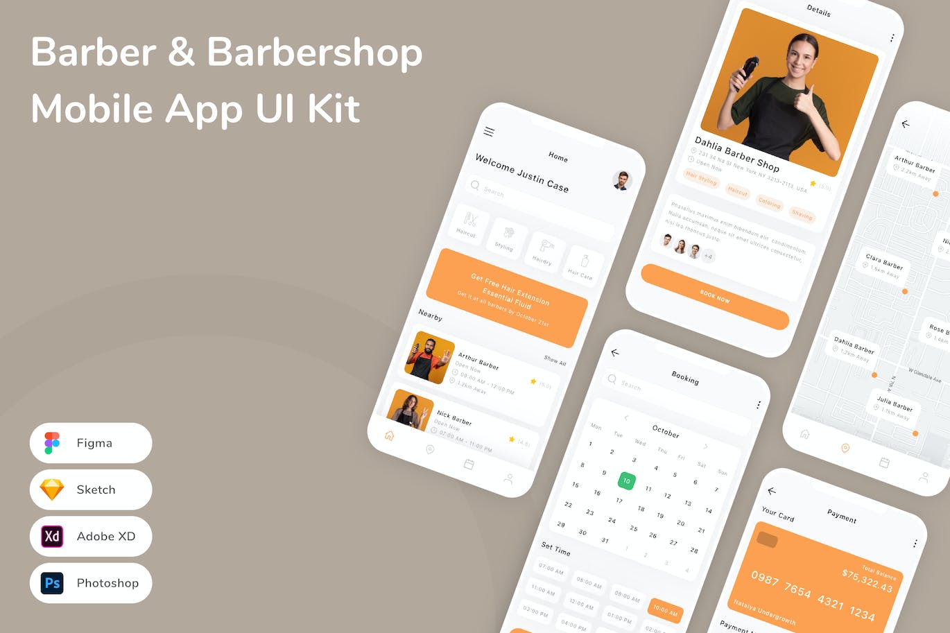 理发沙龙和理发店App应用程序UI设计模板套件 Barber & Barbershop Mobile App UI Kit APP UI sucaiwan.com