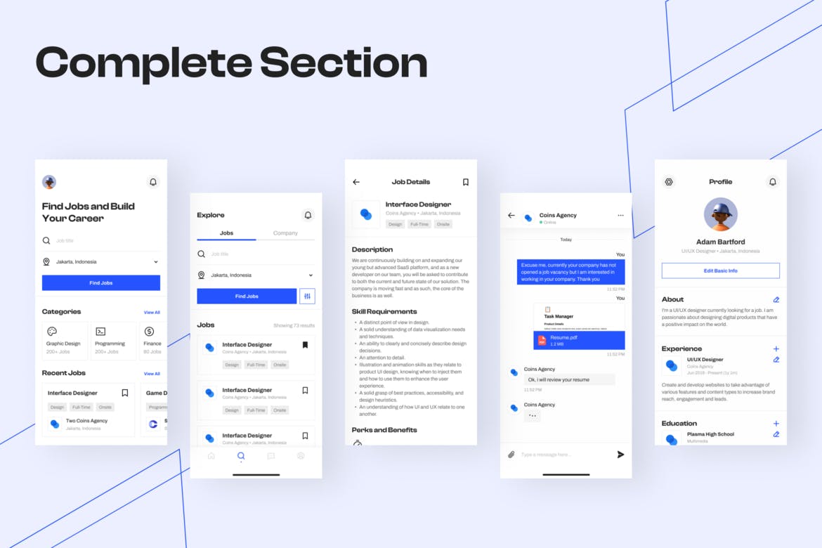 求职者/职业门户App移动应用程序UI模板 Job Finder – Mobile App UI Kit Template APP UI sucaiwan.com