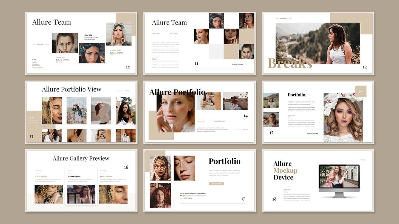 复古时尚演示PPT幻灯片模板素材 Allure – Business Presentation Powerpoint Template 幻灯图表 sucaiwan.com